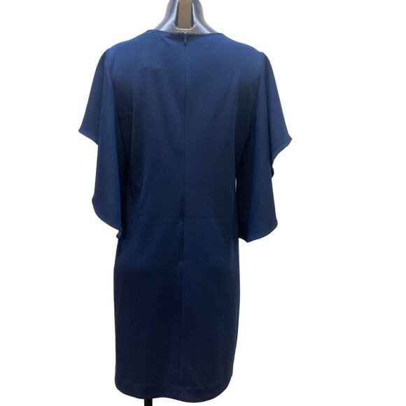 Trina Turk V-Neck Bell Ruffle Sleeve Dress Navy 8 - Picture 2 of 8
